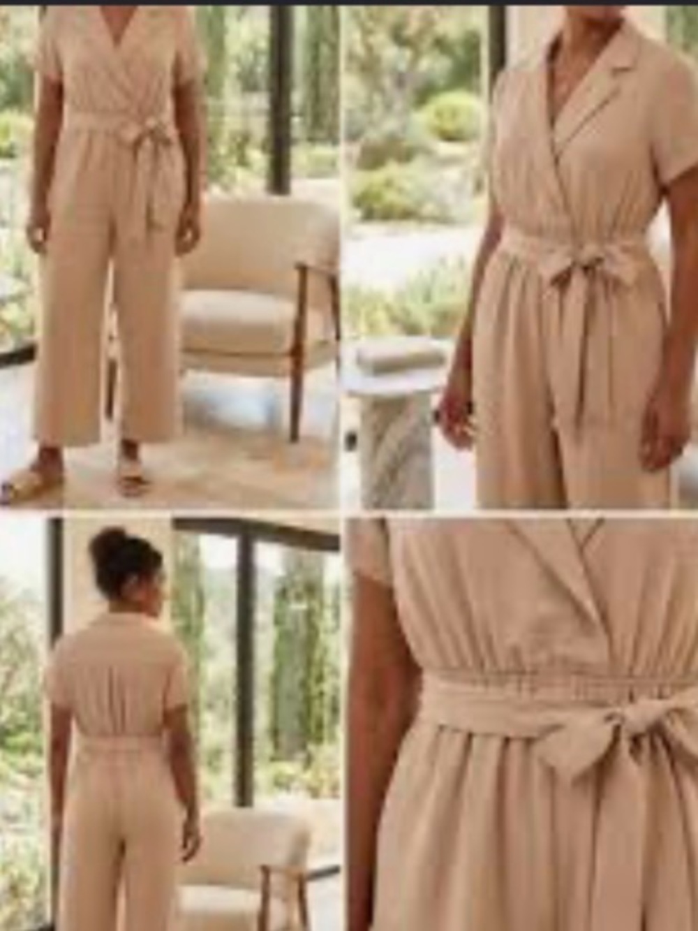 Casual Tan Short Sleeve Jumpsuit size L no belt